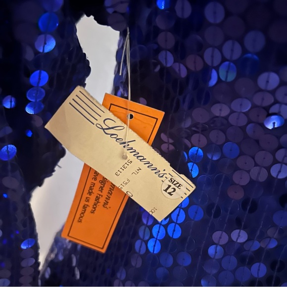 Vintage 80’s Ruffle Sequin Stretchy Low Back Evening Dress Blue NEW NWT - Picture 8 of 9